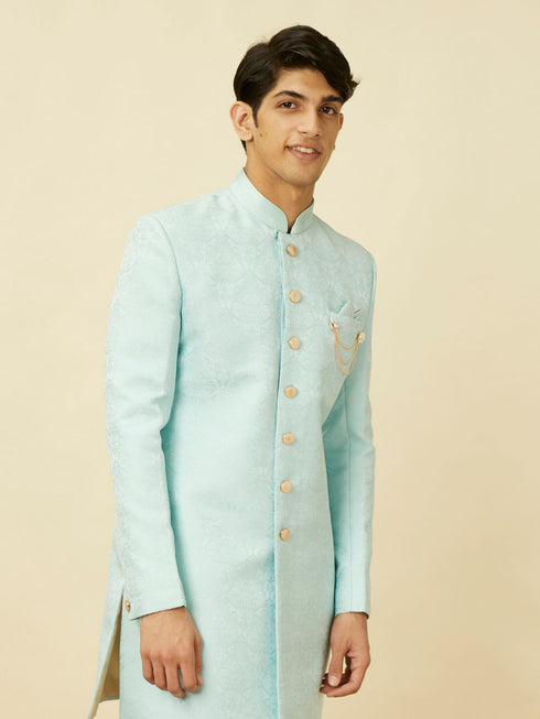 Manyavar Blissful Blue Medallion Patterned Indo Western Set