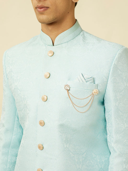 Manyavar Blissful Blue Medallion Patterned Indo Western Set