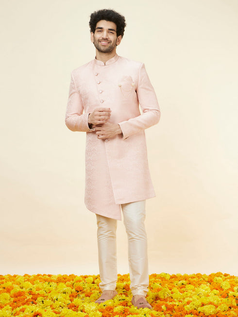 Manyavar Rose Pink Damask Pattern Indo Western Set