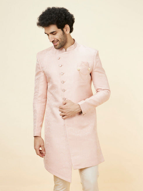 Manyavar Rose Pink Damask Pattern Indo Western Set