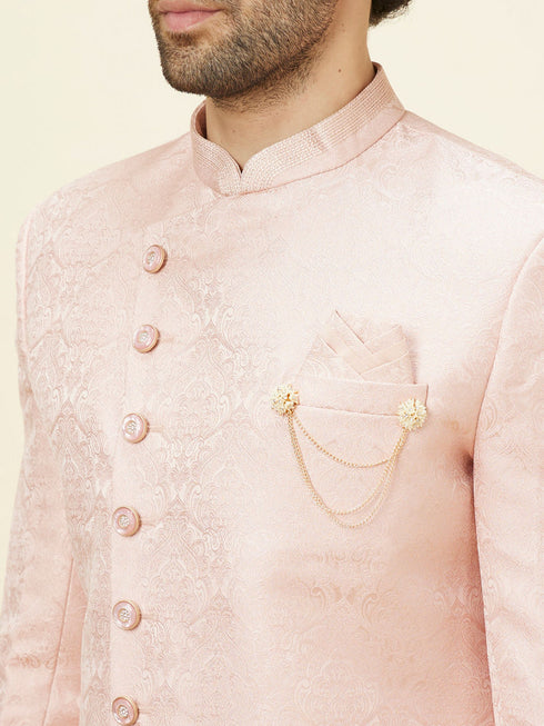 Manyavar Rose Pink Damask Pattern Indo Western Set