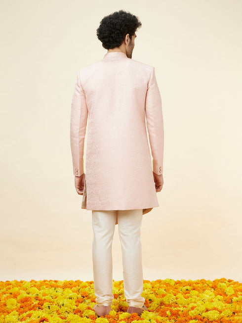 Manyavar Rose Pink Damask Pattern Indo Western Set
