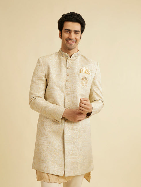 Manyavar Cream Self Design Indo Western