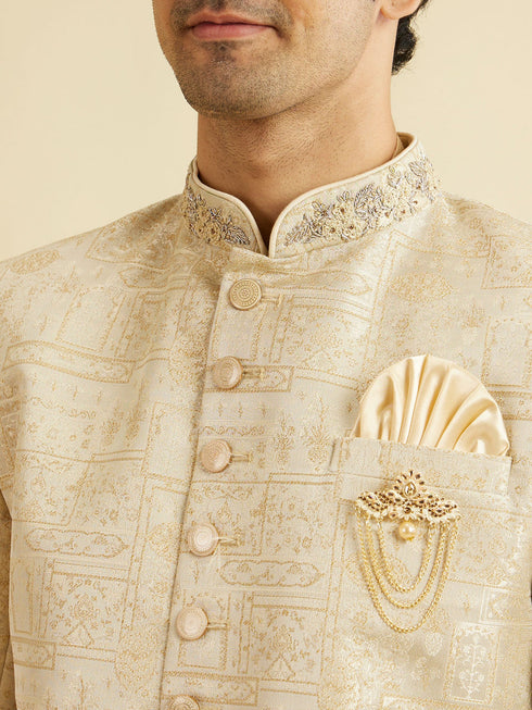 Manyavar Cream Self Design Indo Western