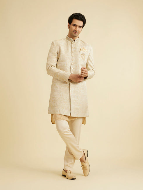 Manyavar Cream Self Design Indo Western