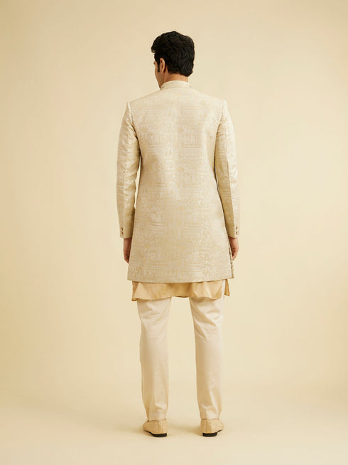Manyavar Cream Self Design Indo Western