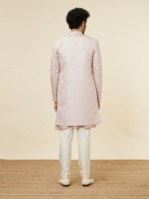 Manyavar Rose Pink Scallop Patterned Indo Western Set