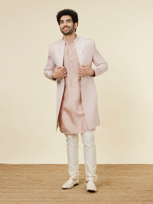 Manyavar Rose Pink Scallop Patterned Indo Western Set