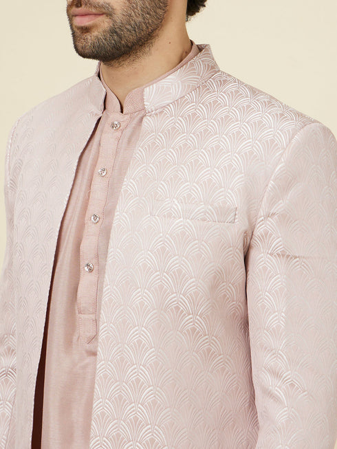 Manyavar Rose Pink Scallop Patterned Indo Western Set