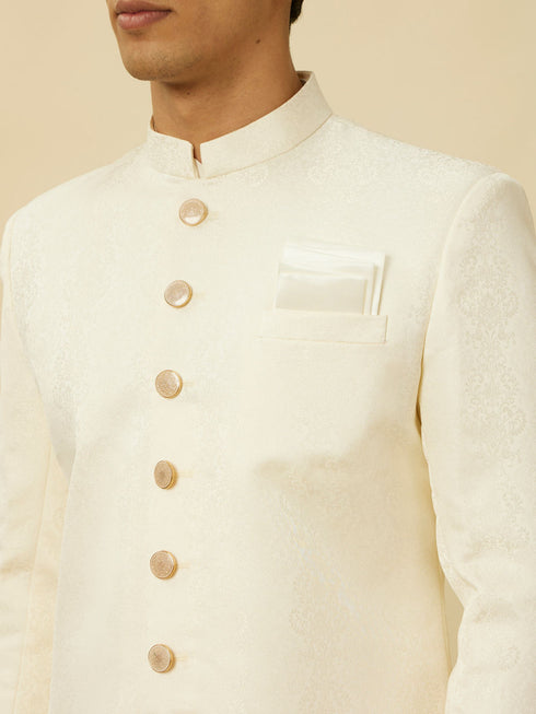 Manyavar Cream Pink Medallion Patterned Indo Western Set