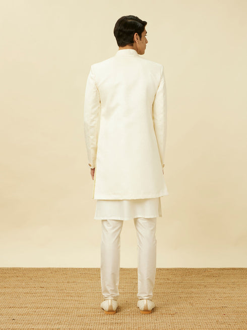 Manyavar Cream Pink Medallion Patterned Indo Western Set