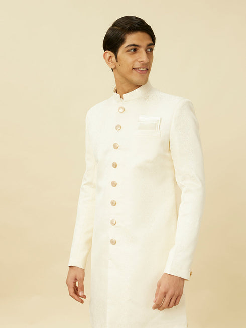 Manyavar Cream Pink Medallion Patterned Indo Western Set