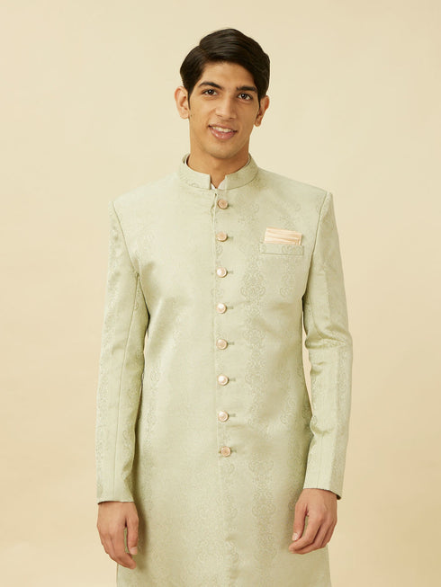 Manyavar Sage Green Medallion Patterned Indo Western Set