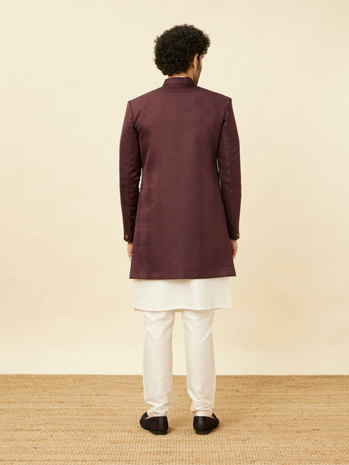 Manyavar Mauve Wine Medallion Patterned Indo Western Set