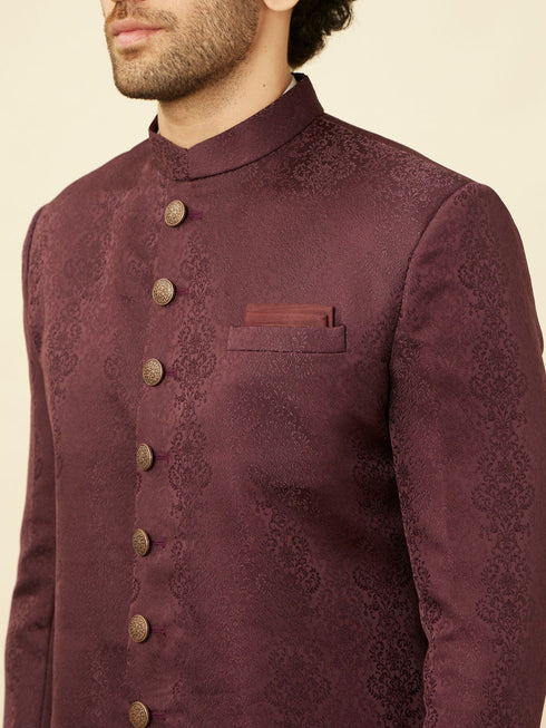 Manyavar Mauve Wine Medallion Patterned Indo Western Set