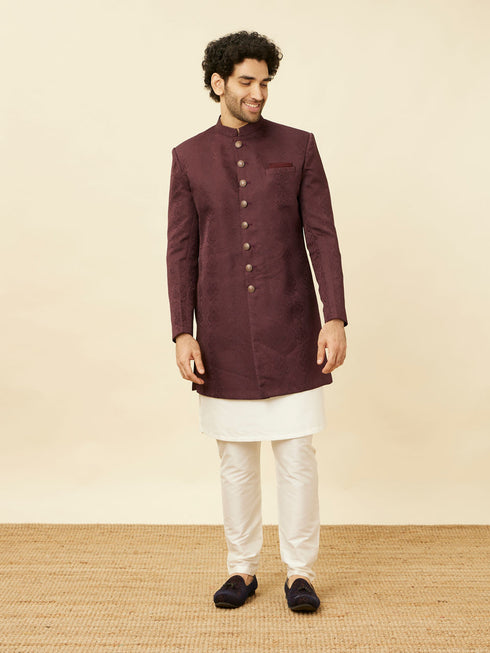 Manyavar Mauve Wine Medallion Patterned Indo Western Set