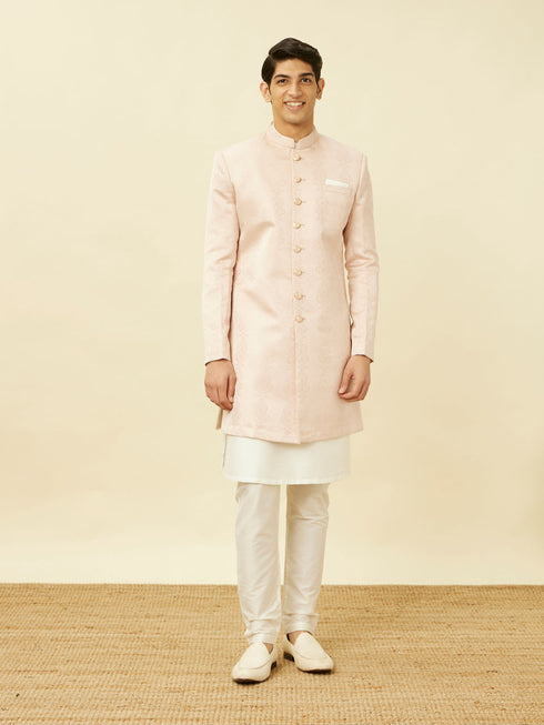 Manyavar Veiled Rose Pink Medallion Patterned Indo Western Set