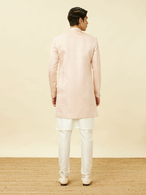 Manyavar Veiled Rose Pink Medallion Patterned Indo Western Set