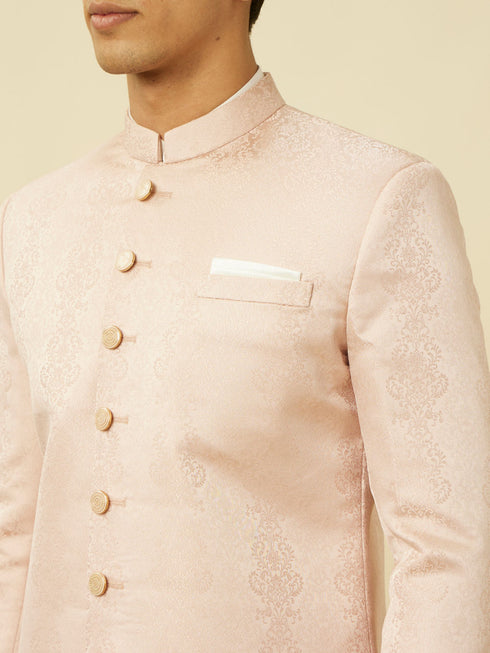 Manyavar Veiled Rose Pink Medallion Patterned Indo Western Set