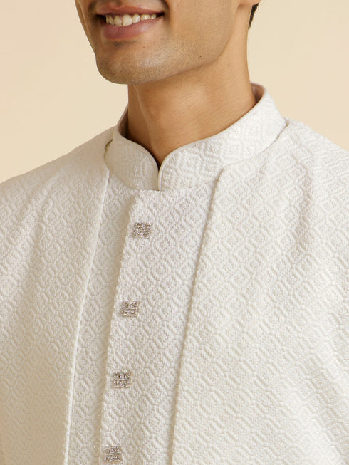 Manyavar White Sequinned Layered Indo Western Set