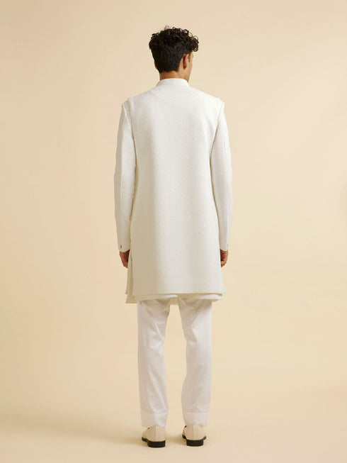 Manyavar White Sequinned Layered Indo Western Set