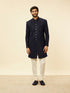 Manyavar Midnight Blue Diamond Patterned Indo Jacket Set