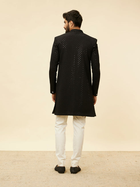 Manyavar Ebony Black Sequinned Layered Indo Western Set