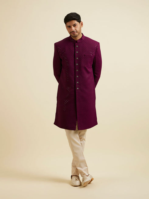 Manyavar Purple Sequinned Layered Indo Western Set