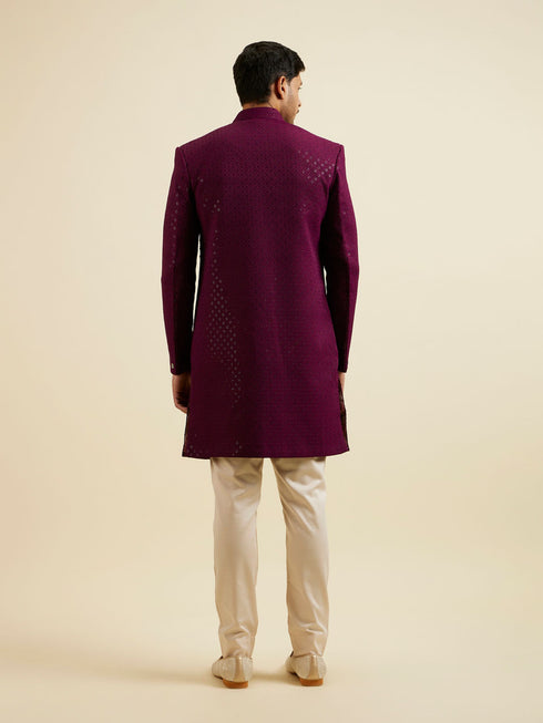 Manyavar Purple Sequinned Layered Indo Western Set