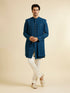 Manyavar Teal Blue Sequinned Layered Indo Western Set