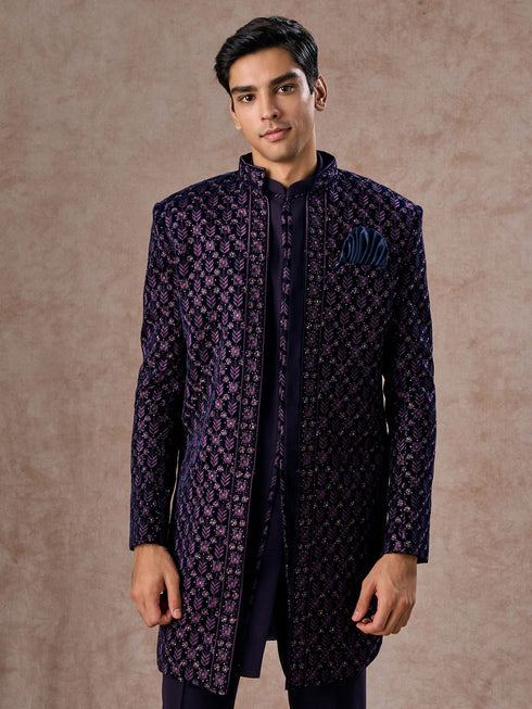 Manyavar Regal Purple Velvet Elegance Indo Western