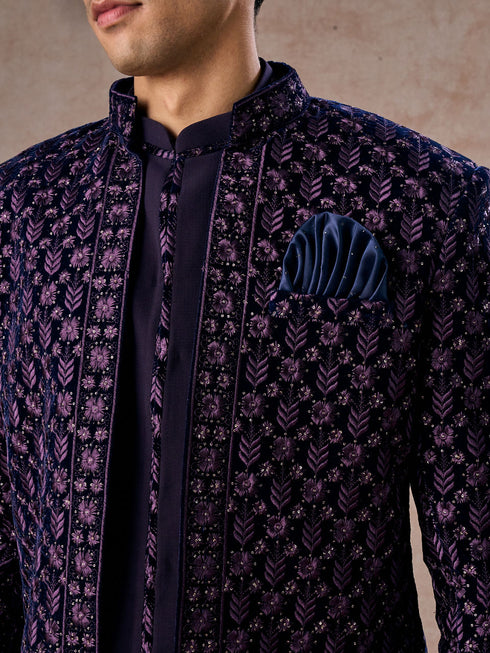 Manyavar Regal Purple Velvet Elegance Indo Western