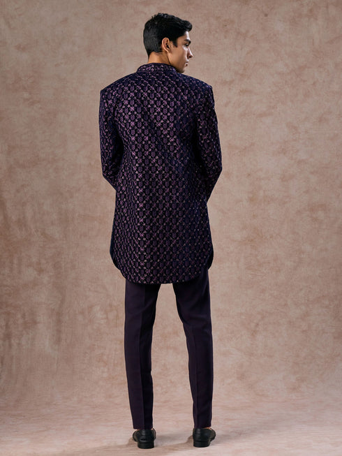Manyavar Regal Purple Velvet Elegance Indo Western