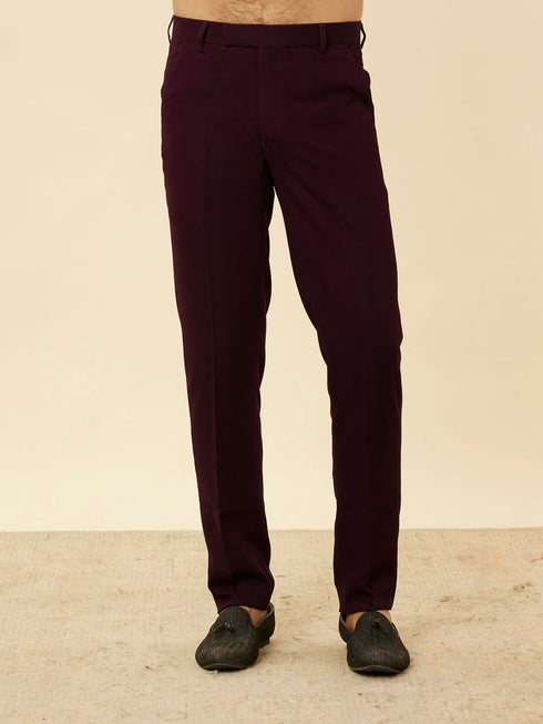Manyavar Mauve Wine Floral String Patterned Indo Western Jacket Set