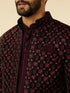 Manyavar Mauve Wine Floral String Patterned Indo Western Jacket Set