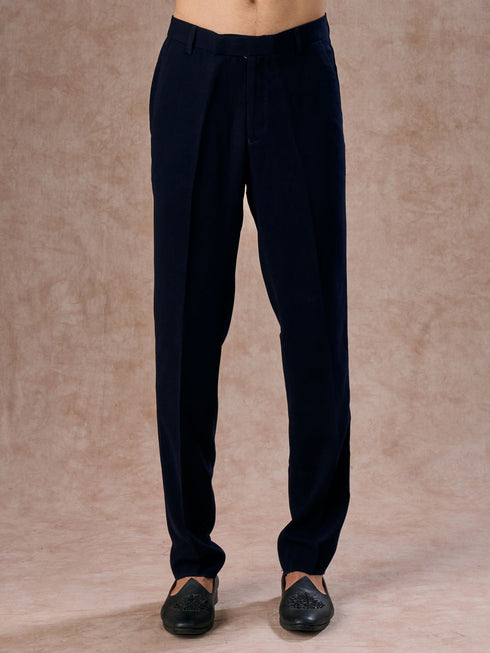 Manyavar Velveteen Dark Blue Radiance Indo Western