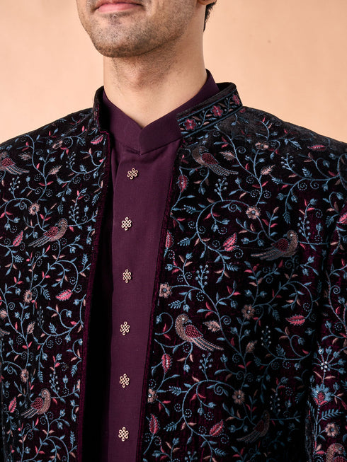 Manyavar Grape Velvet Splendor Indo Western
