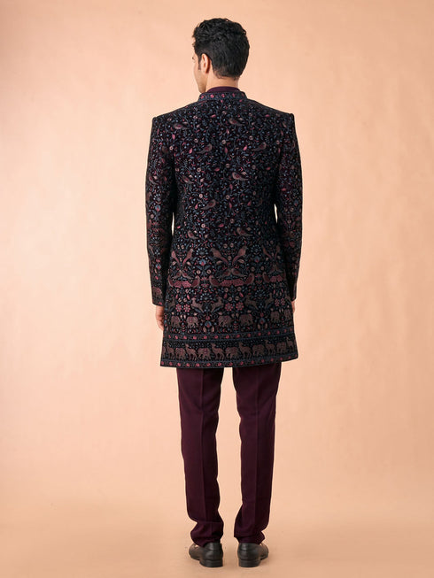 Manyavar Grape Velvet Splendor Indo Western