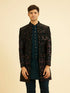 Manyavar Teal Green Velvet Indo Western Ensemble
