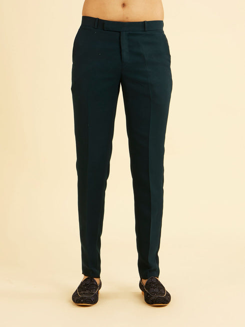 Manyavar Teal Green Velvet Indo Western Ensemble