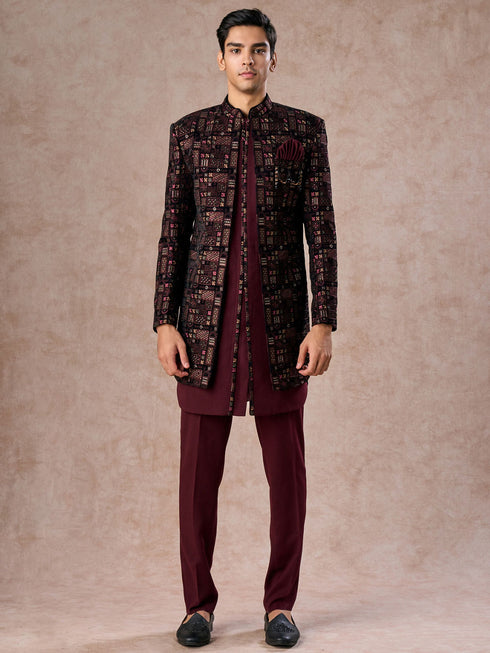 Manyavar Velvety Wine Indo Western Elegance