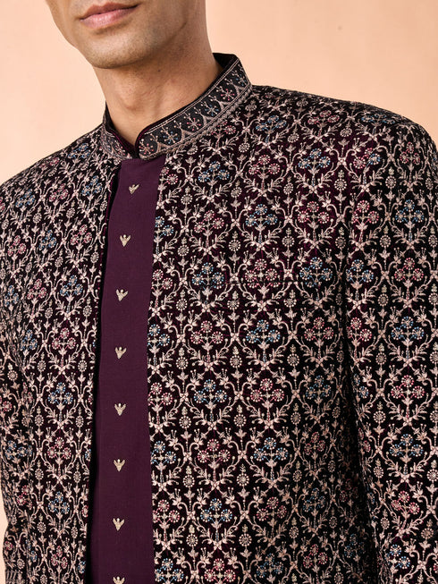 Manyavar Exquisite Purple Velvet Indo Western