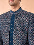 Manyavar Teal Blue Velvet Indo Western