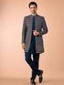 Manyavar Teal Blue Velvet Indo Western