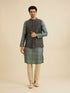 Manyavar Dark Green Jaal Medallion Printed Nehru Jacket