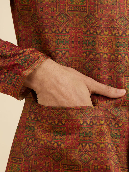 Manyavar Rust Red Aztec Print Jacket