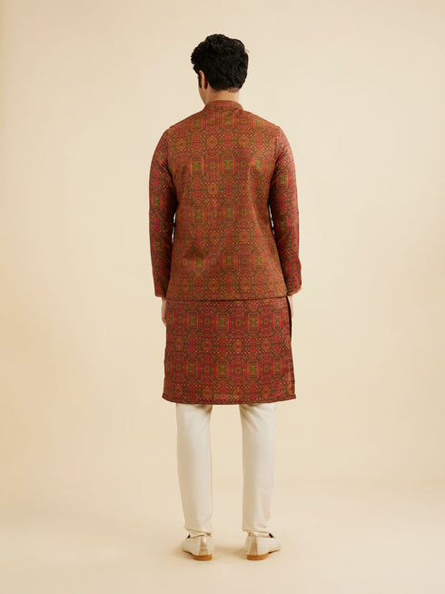 Manyavar Rust Red Aztec Print Jacket