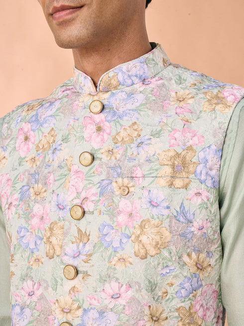 Manyavar Enchanting Light Mid Green Nehru Jacket