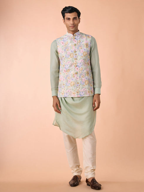 Manyavar Enchanting Light Mid Green Nehru Jacket