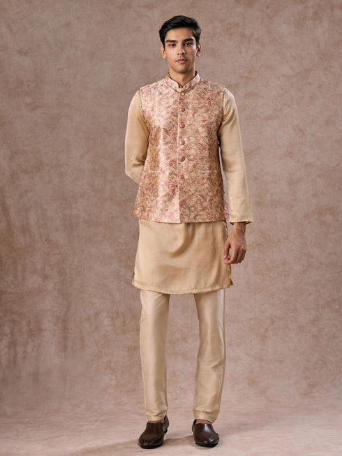 Manyavar Elegant Beige Nehru Jacket
